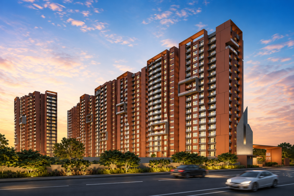 Soul Spring HSR Layout Bangalore luxury apartment towers with modern high-rise architecture at sunset
